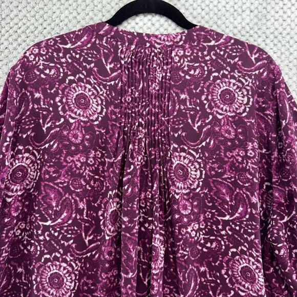NYDJ Top Women 1X Purple Floral Hidden Button Up 3/4 Sleeve Notch V-Neck Boho - Picture 9 of 16